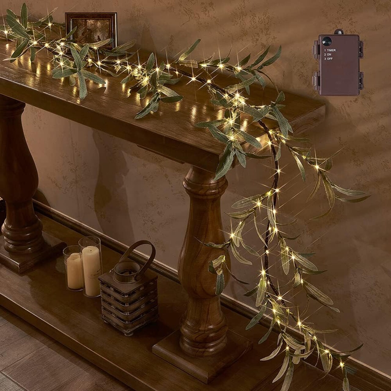 i Lighted Artificial Olive Garland 6FT 96 LED Fairy Lights Battery Operated (Olive)